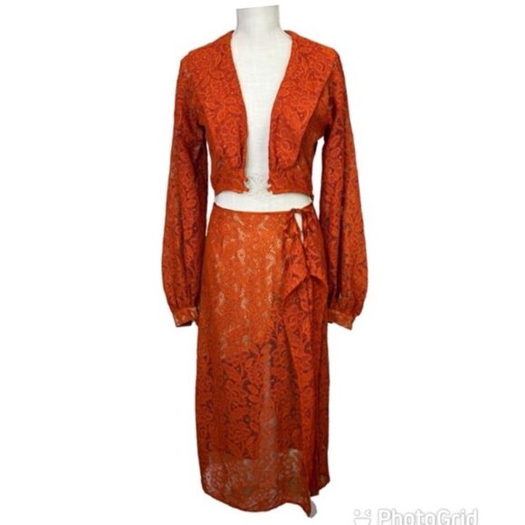NEW For Love and Lemons Orange Lace Top Skirt SET Size Small - Picture 1 of 11